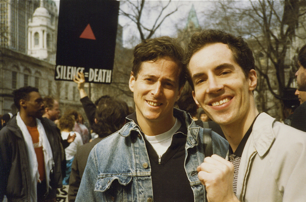 Tom Rubnitz and Les Simpson at ACT UP protest at City Hall.  (1989)